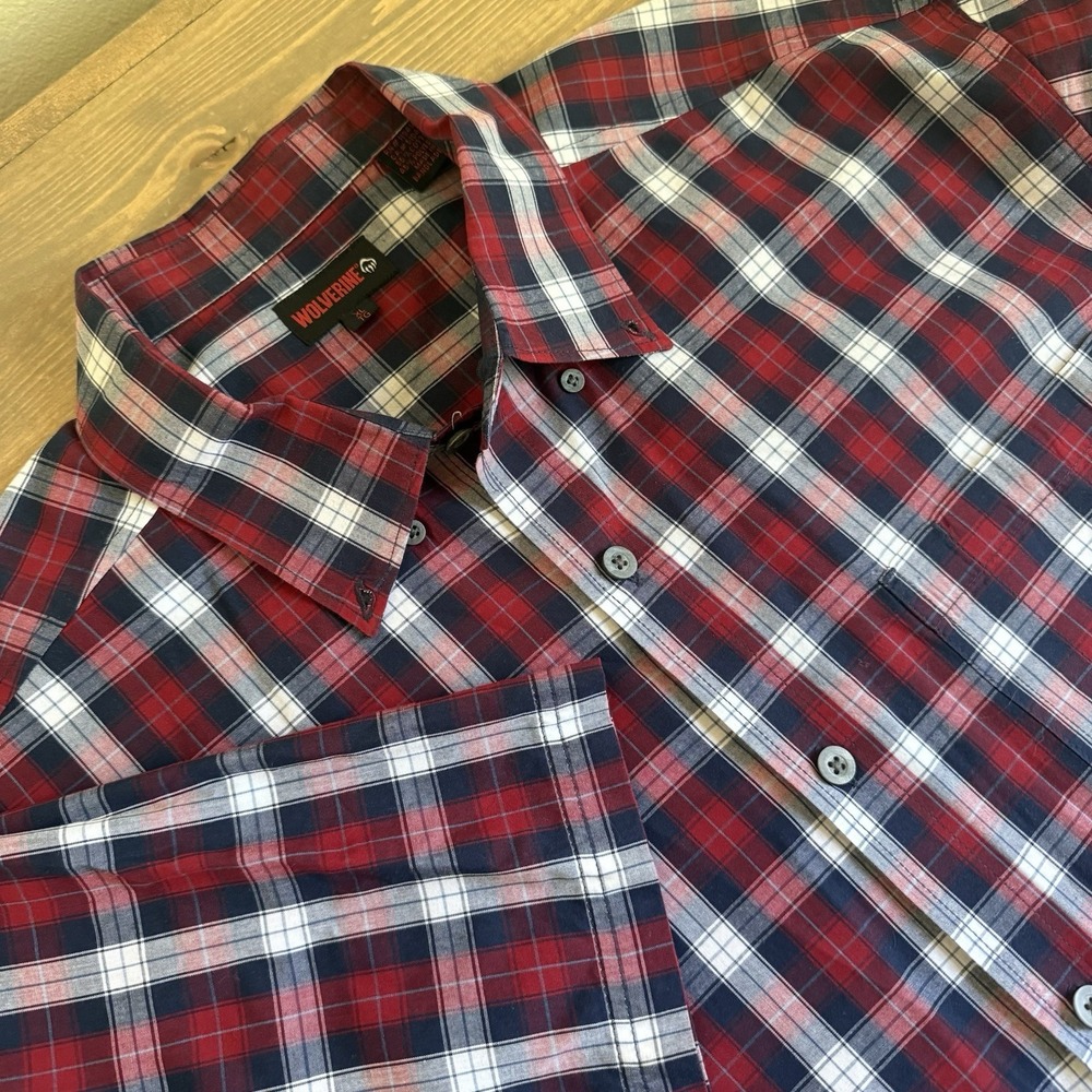 Wolverine Men's XL Plaid Short Sleeve Button Down Shirt Collar Top